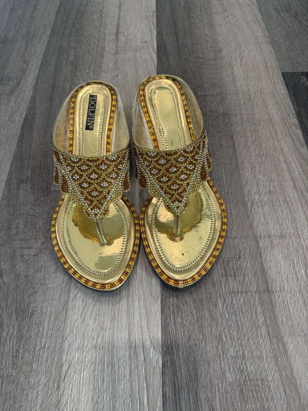 Dolfin Gold Embellished Thong Sandals for Women